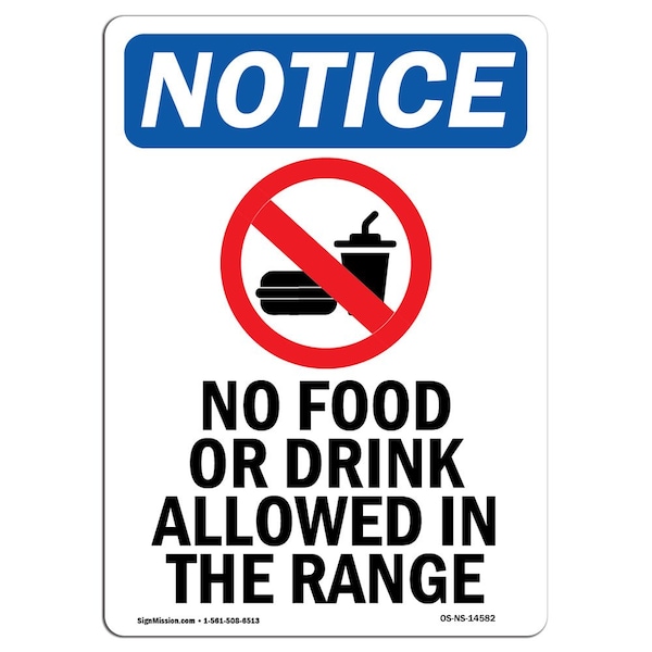 Sign, 5" H, No Food Or Drink Allowed Sign With Symbol, Portrait, NS-D-35-V-14582-10PK